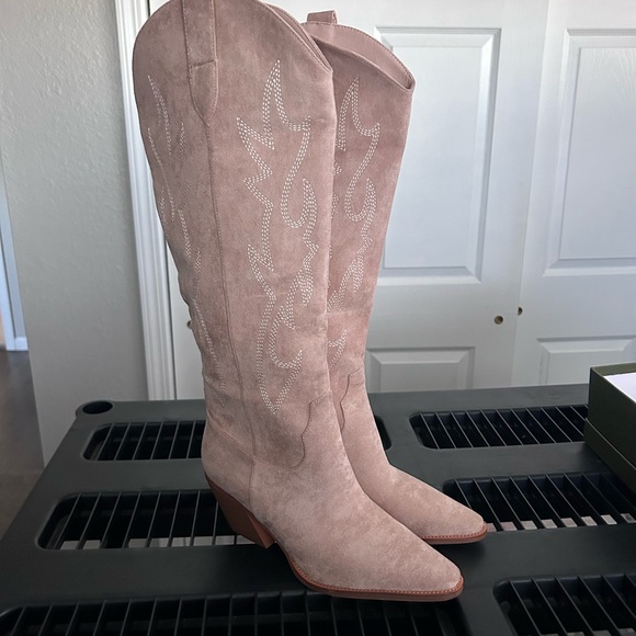 iimmu Women’s Cowgirl Boots Embroidered Beige Western Boots Size 8 - Picture 2 of 6